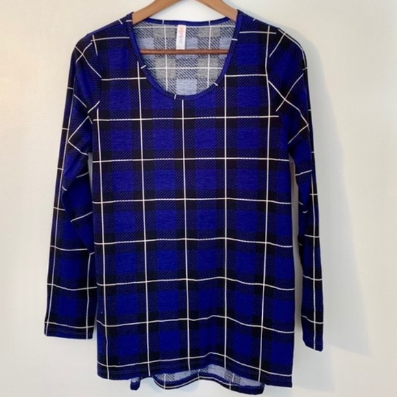 LuLaRoe Tops - LulaRoe Blue and Black Lynnae XS Long Sleeve Shirt